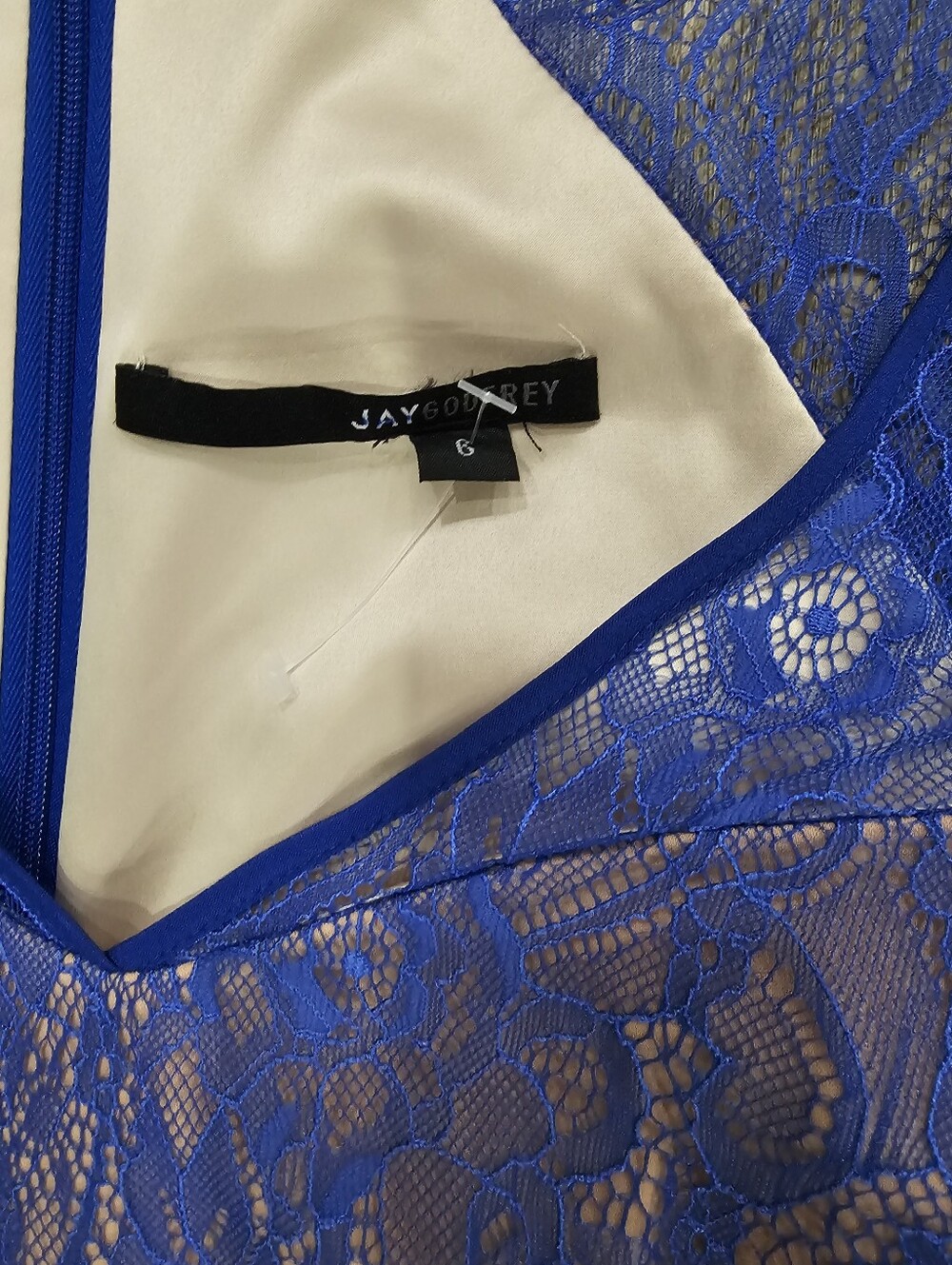 Jay Godfrey Royal Blue Lace Long Sleeve Contrast Lining Mini Dress Size 6 NWOT - Picture 4 of 6